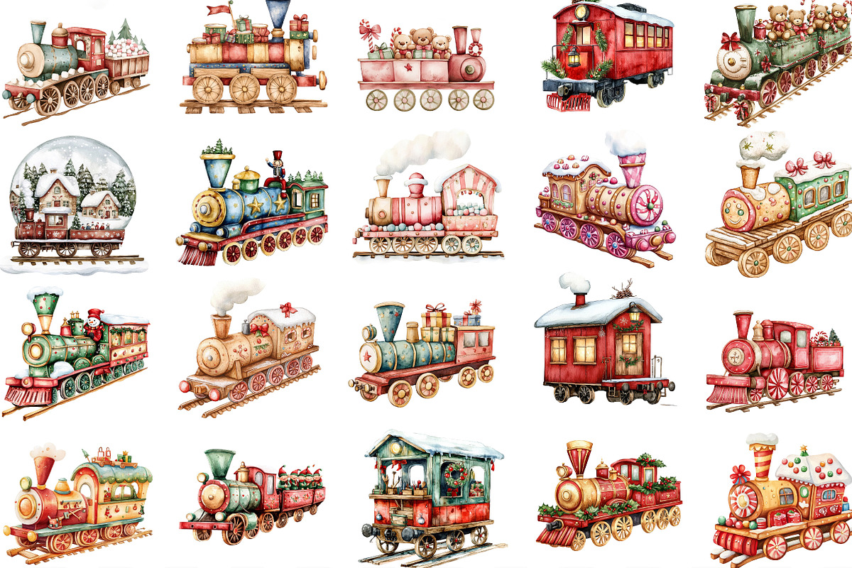 Watercolor Christmas Train Clipart, an Illustration by Designking (Photo 2 of 4)