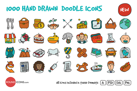 1000 Hand Drawn Doodle Icons preview 6