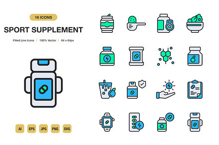 Sport Supplement Color Icons, an Icon by Spacepixel Creative