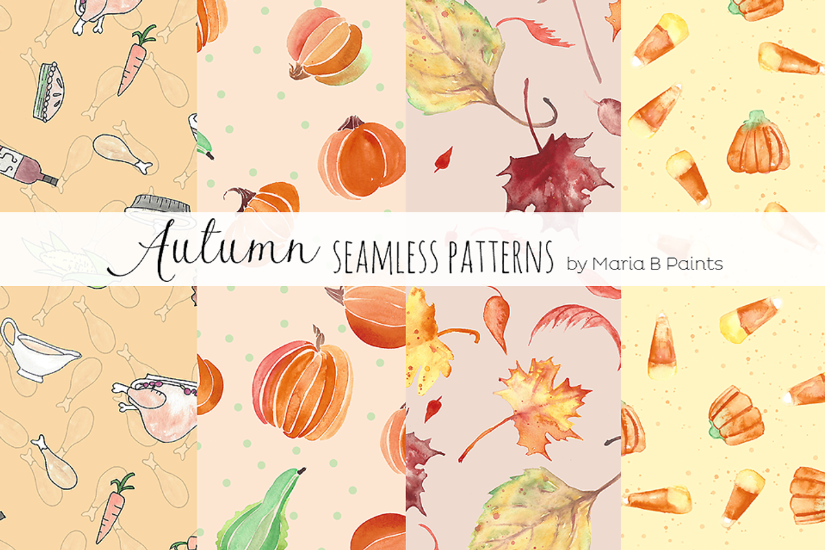 Watercolor Seamless Patterns - Fall, a Pattern Graphic by Maria B. Paints