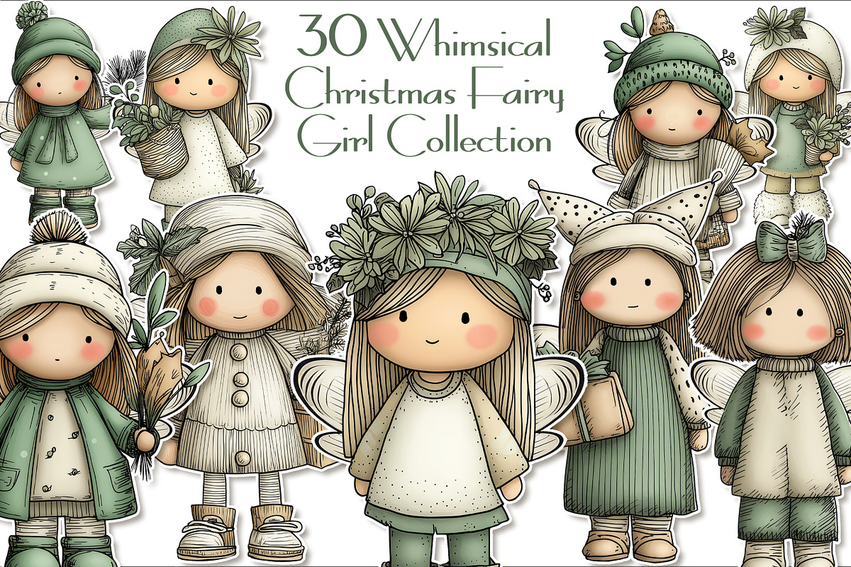Whimsy Christmas Fairy Girl Clipat, a Seasonal Illustration by V Design Creator (Photo 1 of 8)