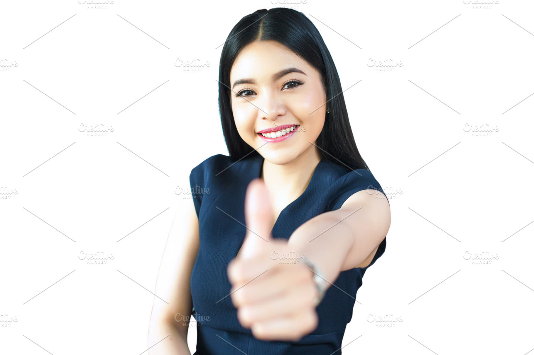 Asian Woman Thumbs up on Isolated White Background (with clipping path), a Person Photo by Twinster Photo