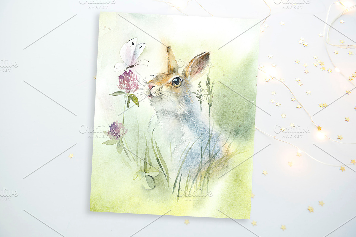 Watercolor Set Rabbits, an Animal Illustration by Budogoshch (Photo 5 of 9)