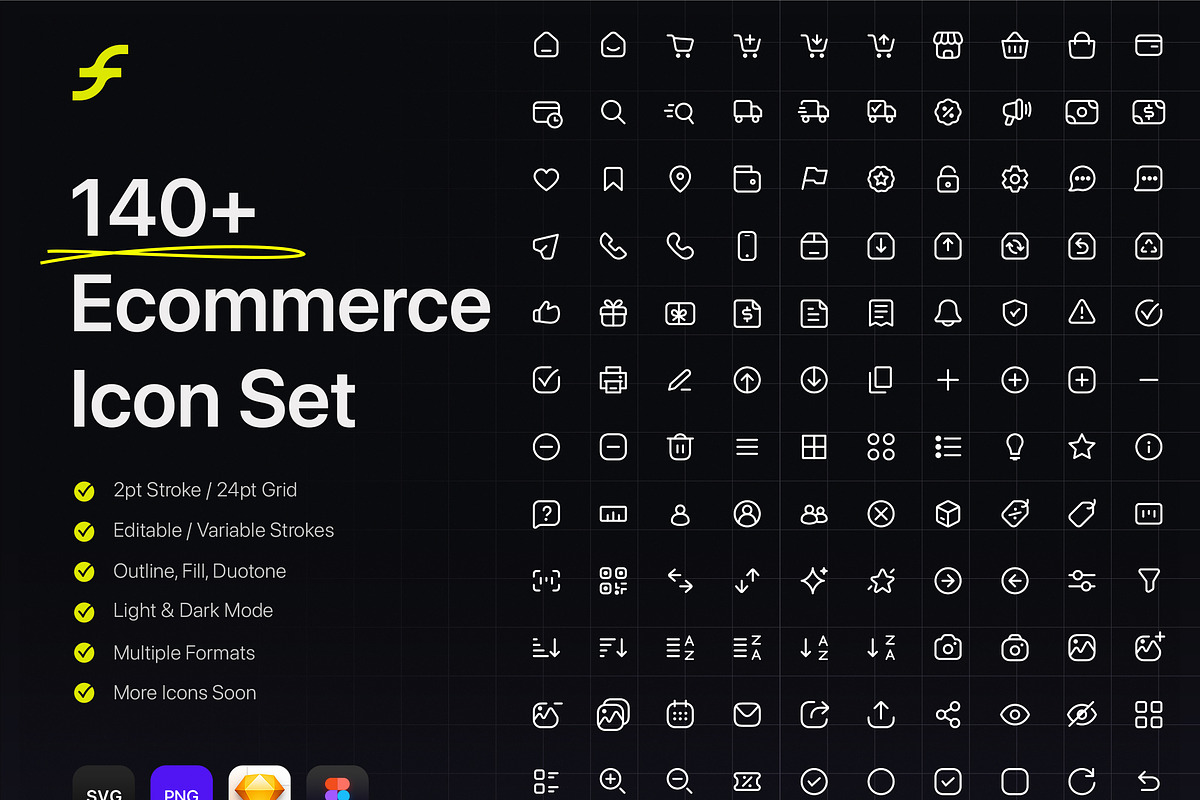 140+ Ecommerce Icon Set – IconFlow, an Outline Icon by PixelGaze (Photo 1 of 6)