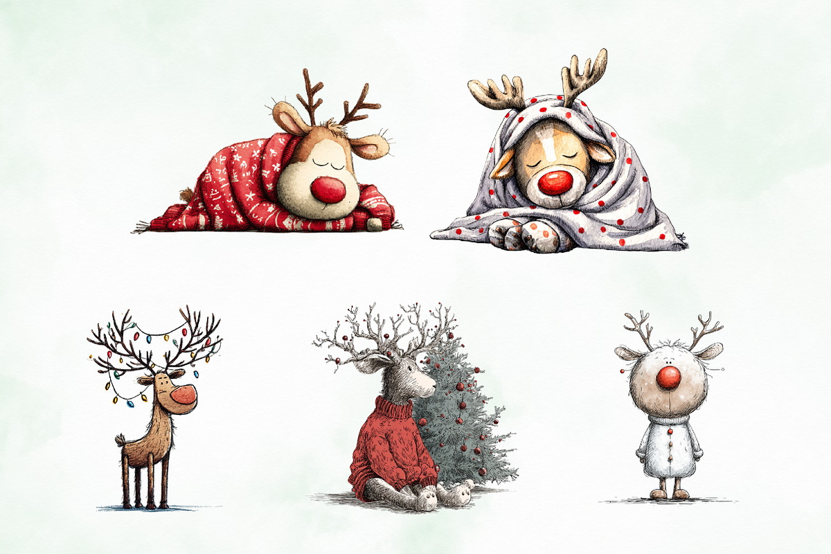 Quirky Funny Christmas Reindeer PNG, an Illustration by Creative Art (Photo 10 of 14)