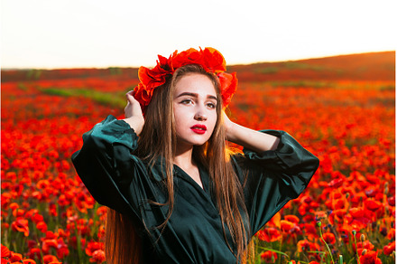 Tender girl with poppies in her hair, a Person Photo by Rohan Photography