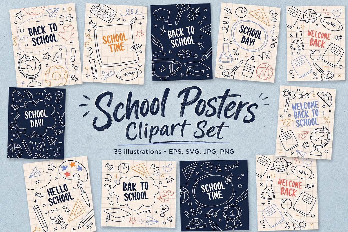 Back to School Posters Illustrations, an Education Illustration by Anna Studio (Photo 1 of 18)