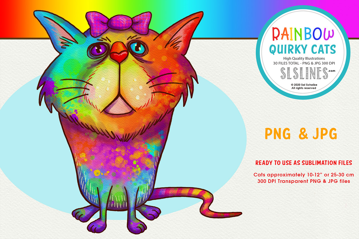 Rainbow Quirky Cat Illustrations PNG, an Animal Illustration by SLS Lines (Photo 7 of 9)