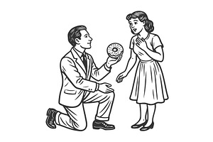 Man proposing with donut instead of, a Person Illustration by AlexArt