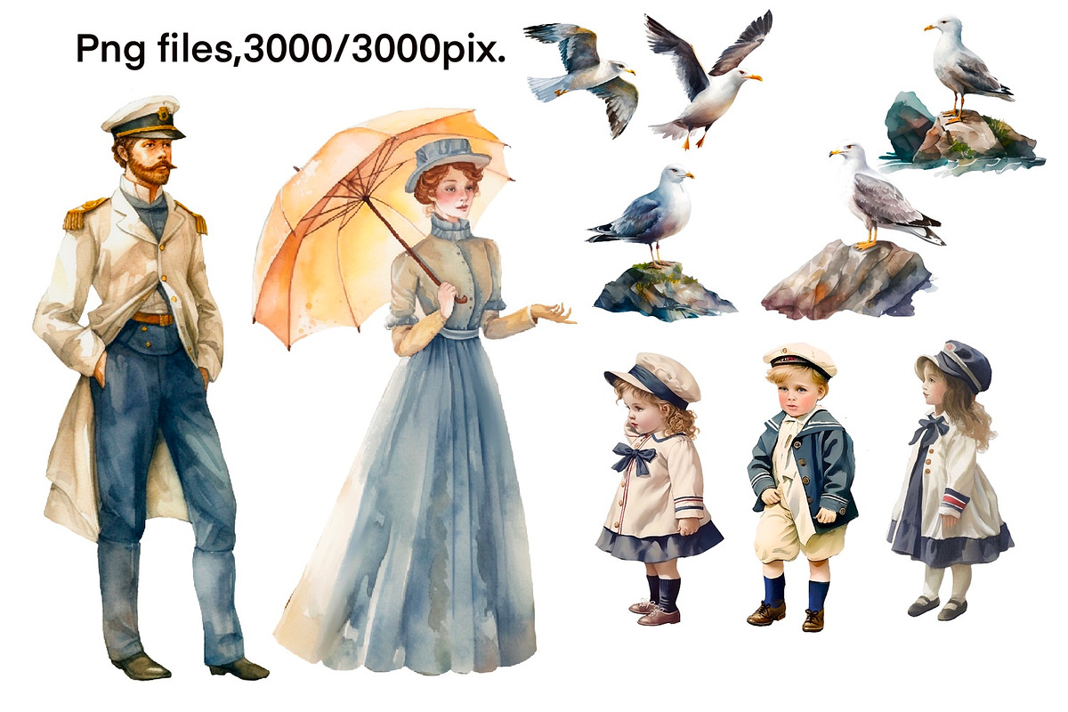 Cruise, nautical watercolor clipart, a Person Illustration by AkvarelRiver (Photo 2 of 8)