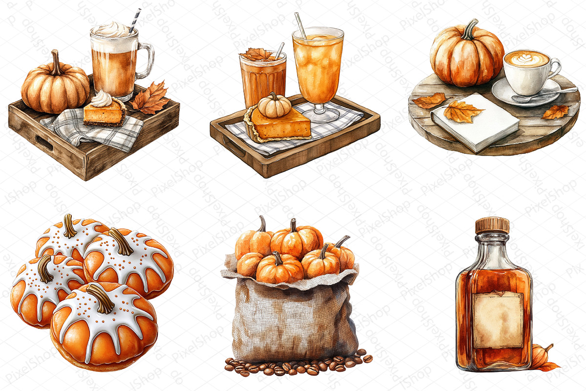 Watercolor Pumpkin Spice Clipart, an Illustration by DreamPrint404 (Photo 2 of 6)