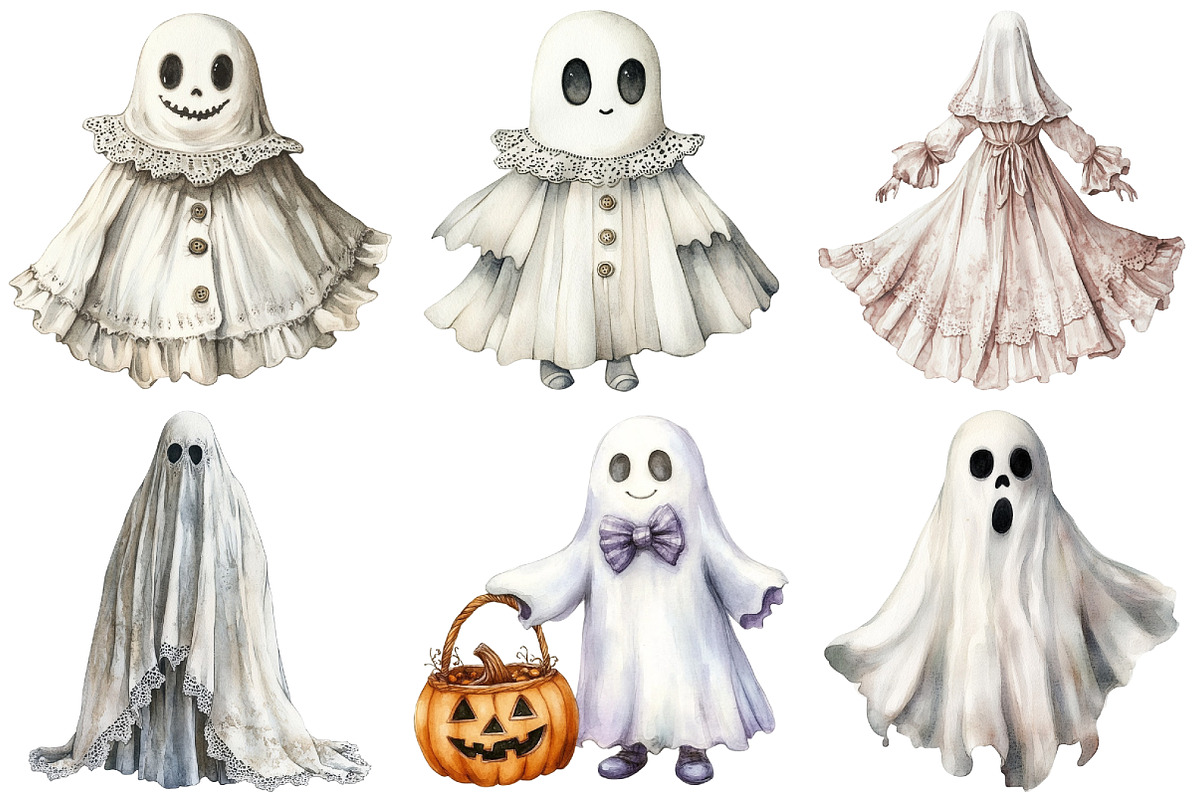 Antique Halloween Ghost Clipart, an Illustration by Craft Nest (Photo 4 of 6)