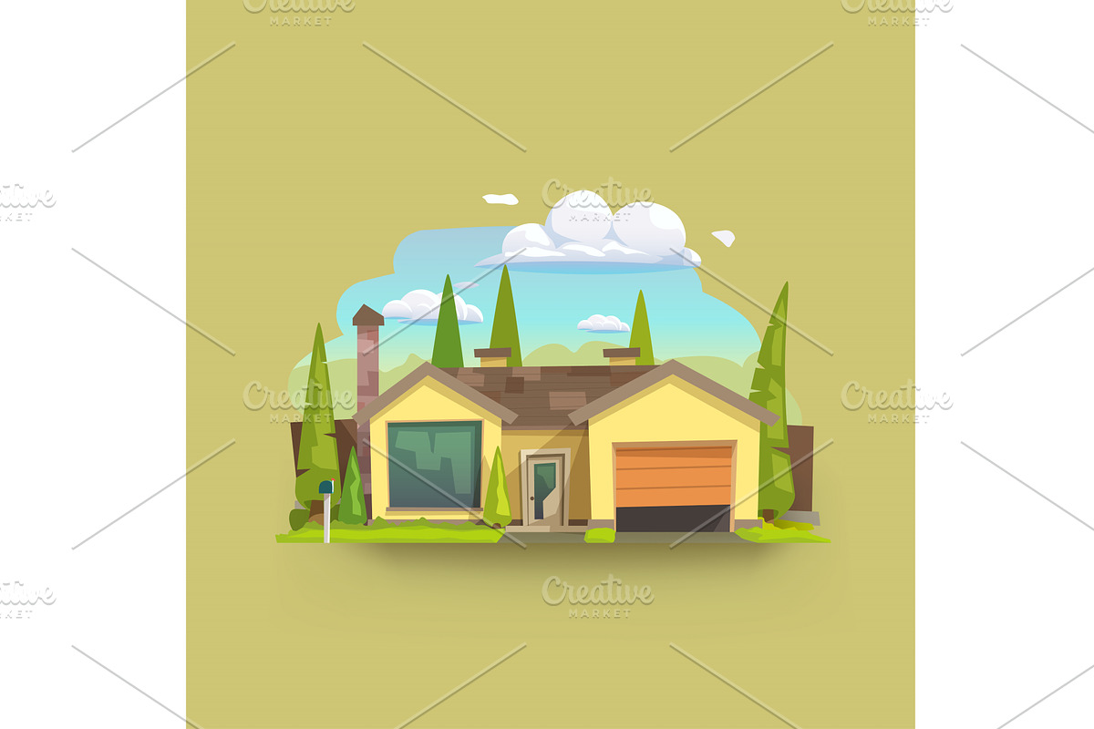 cartoon yellow contemporary house at, an Object Illustration by IfH