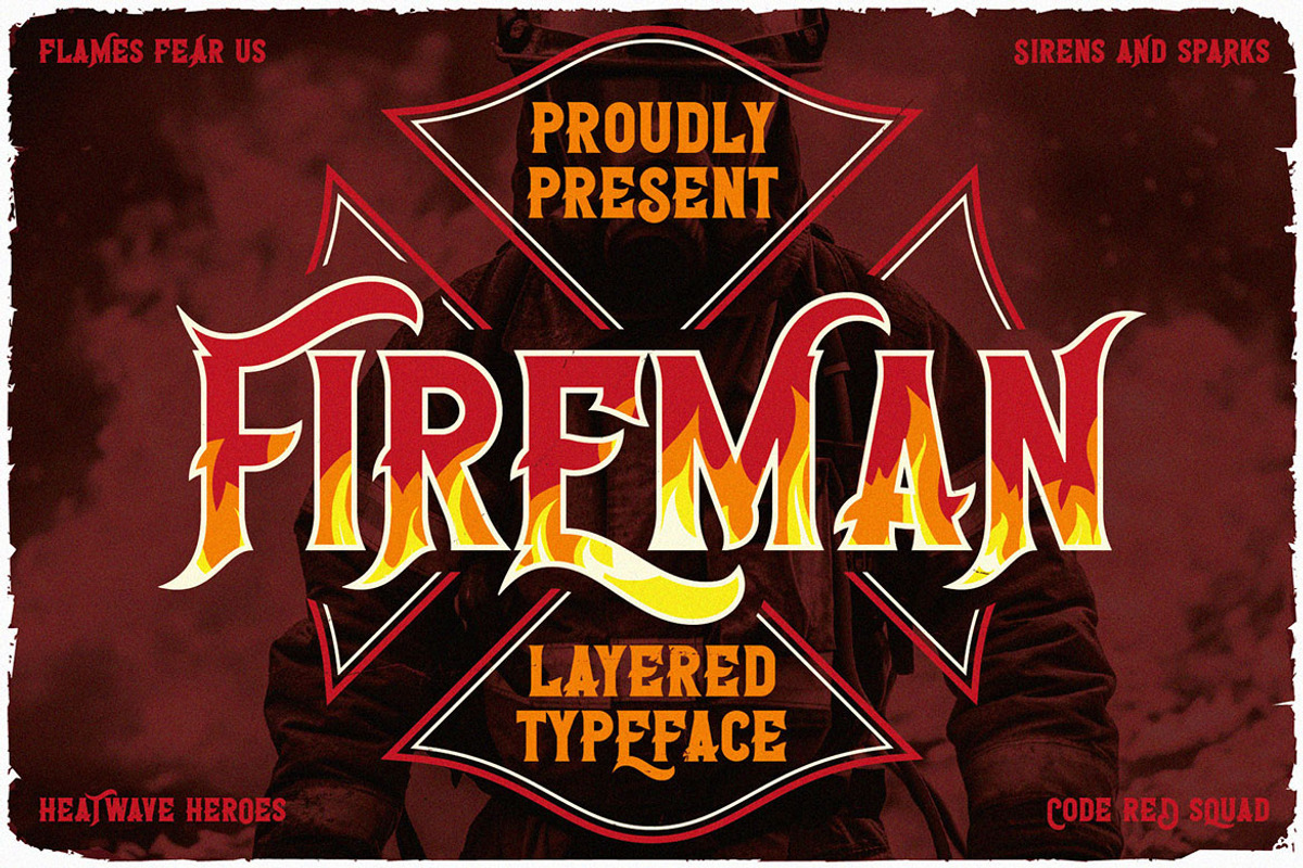 Fireman Layered Display Font, a Blackletter Font by JumboDesign (Photo 1 of 6)
