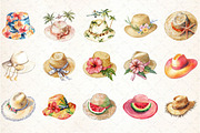 Watercolor Summer Hat Clipart, an Illustration by DreamCafeArt (Thumbnail 2 of 5)