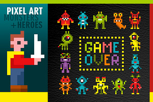 Pixel game monstrs and heroes