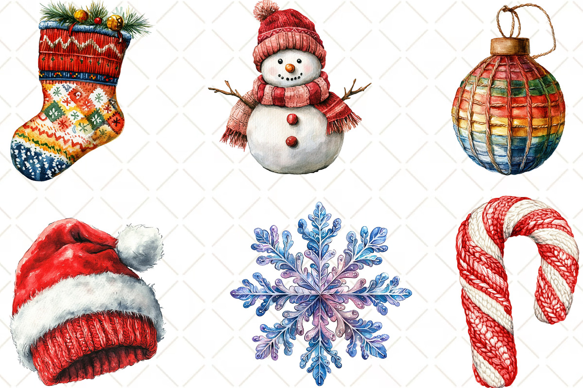 Watercolor Christmas Knitted Clipart, an Illustration by Black Bird Studio (Photo 5 of 6)