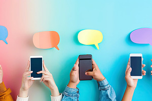 Social Media Communication Hands hol, a Photo by LOGOCREATIVE