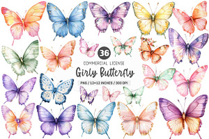 Soft Girly Butterfly Clipart Bundle, an Illustration by SinaCreation