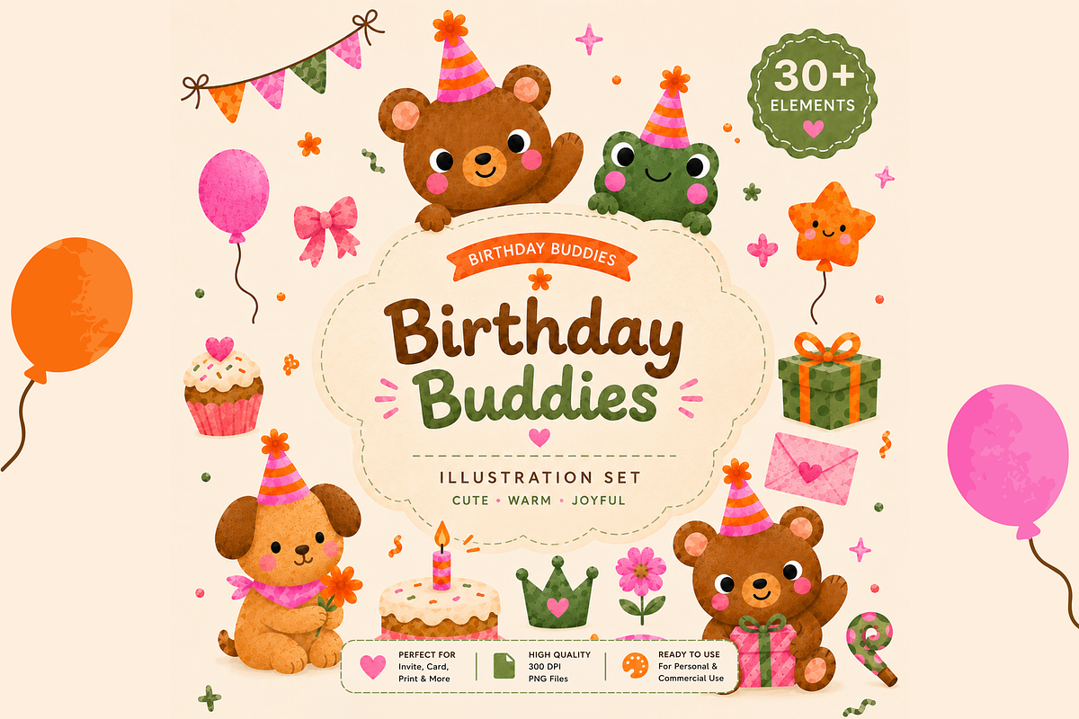 Birthday Buddies Illustration Set, an Animal Illustration by dal digtal (Photo 1 of 4)