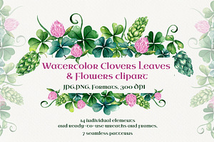 Watercolor clover clipart. Shamrock.