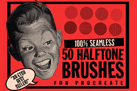 50 Halftone Brushes for Procreate