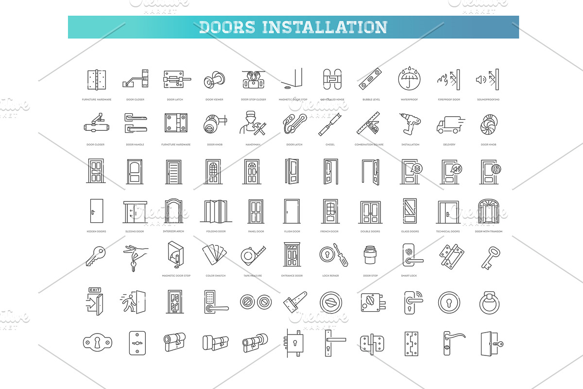 Door Hardware and Installation Icons, an Outline Icon by Tettygreen (Photo 1 of 2)