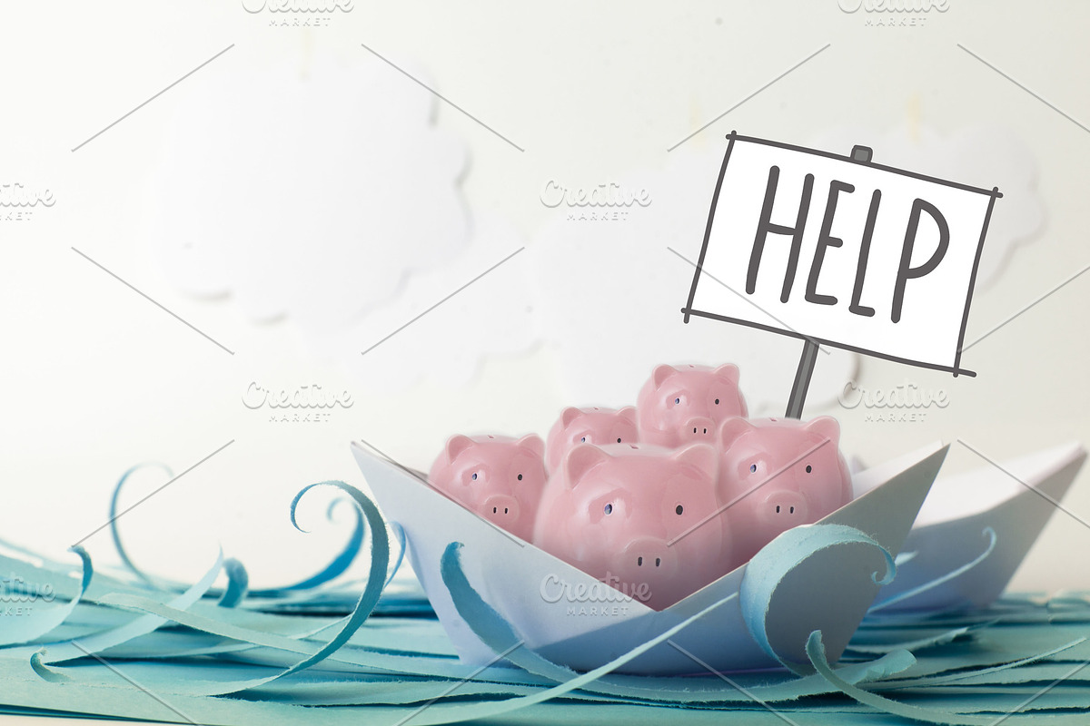 Pink piggy bank floating on board featuring help, piggy bank, and economy, a Business Photo by Natalia Kostikova (Photo 2 of 2)