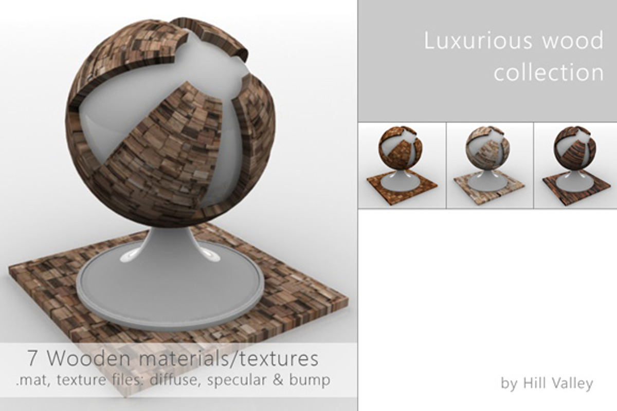 7 Luxurious Wooden materials, a Textures & Material 3D Model by DutchDigitalDesign (Photo 1 of 4)