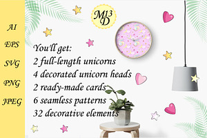 Magic Unicorn Clip-art Elements Set