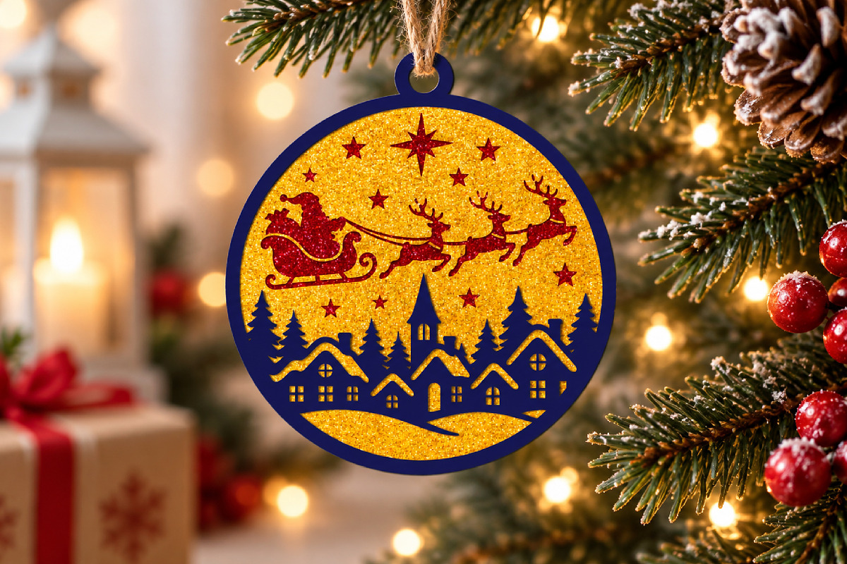 Santa Sleigh Village Ornament SVG, an Object Graphic by Libby Wishes (Photo 1 of 2)