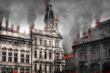 Destroyed burning building, an Architecture Photo by kirill.makes.pics