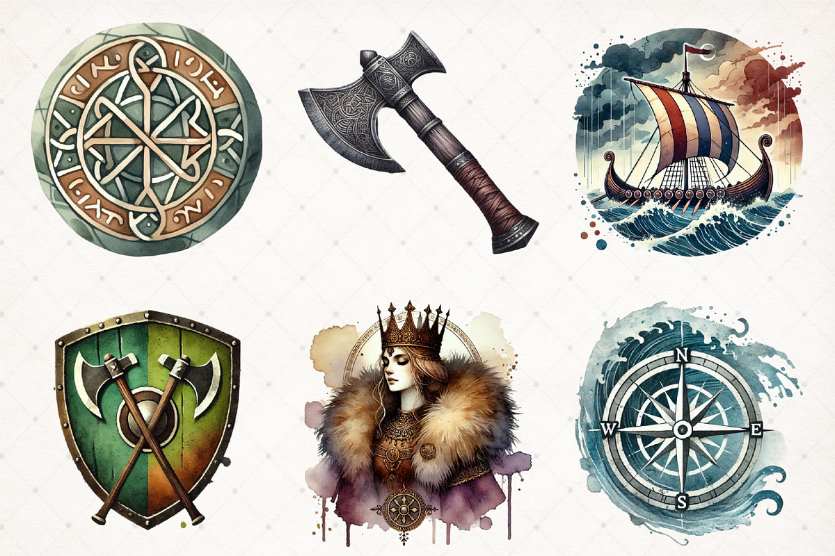 Watercolor Viking Times Clipart PNG, an Illustration by SinaCreation (Photo 5 of 5)