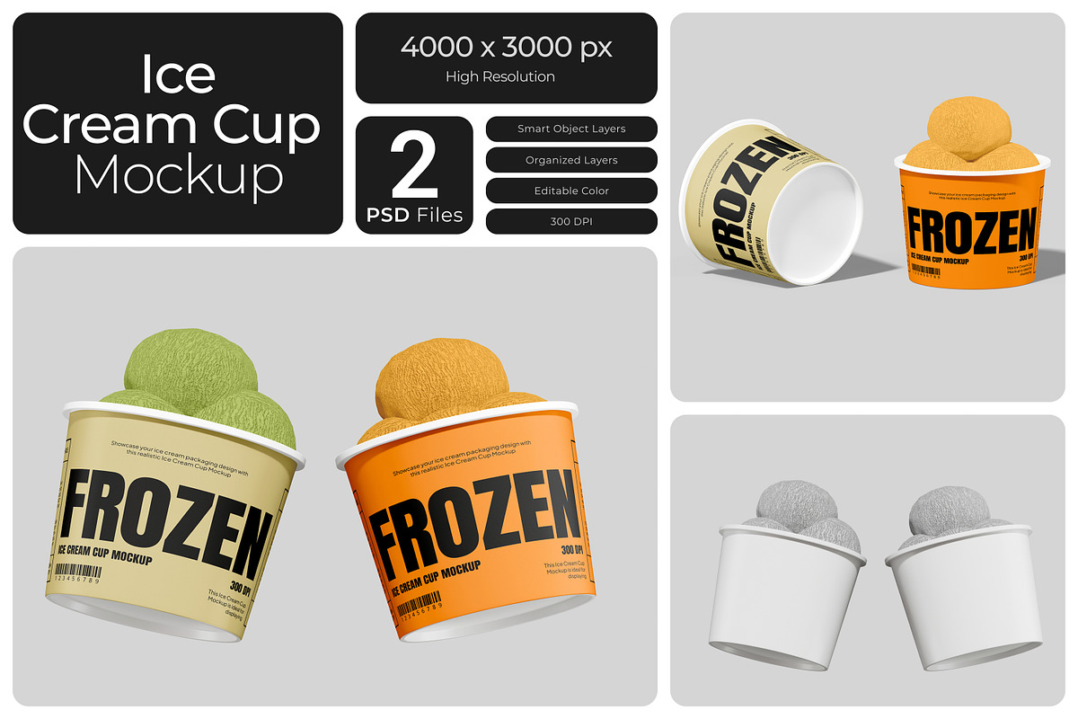 Ice Cream Cup Mockup, a Cups & Container Mockup by Bartama Graphic (Photo 1 of 4)