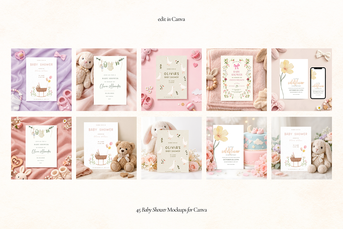 Baby Shower Invitation Mockups Canva, an Advertising Mockup by Matisse Studio (Photo 8 of 9)