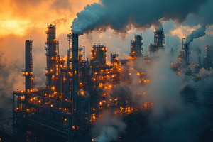 Industrial complex illuminated by or, a Photo by Tanuart