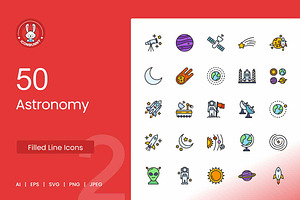 50 Astronomy Filled Line Icons