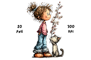 Whimsical Floral Girl & Kitten, an Animal Illustration by GiraffeCreative (Thumbnail 15 of 20)