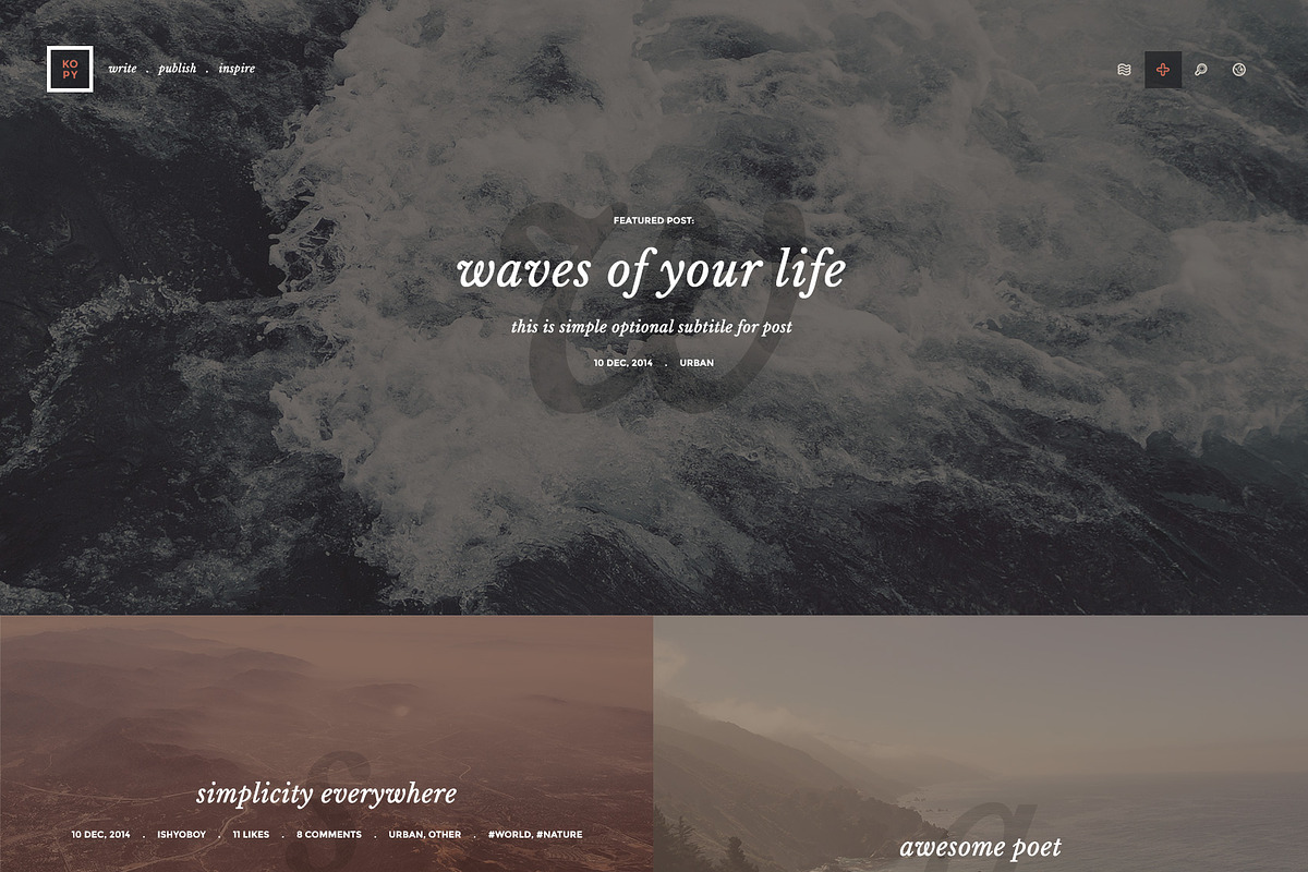 Kopy - Blogging WordPress Theme, a WordPress Template by IshYoBoy (Photo 2 of 9)