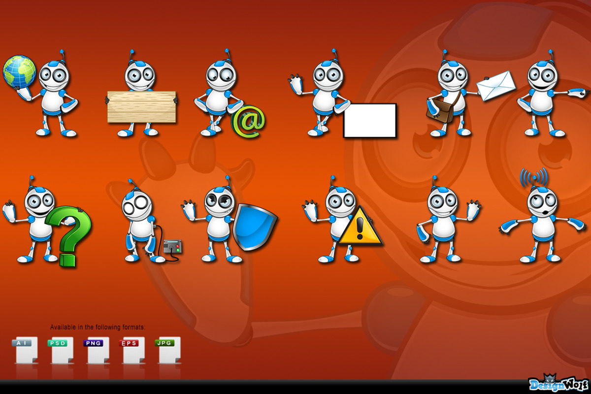 White & Blue Robot Character - Set 2, a Technology Illustration by DesignWolf (Photo 2 of 2)