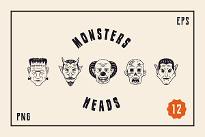 Vintage Monster Heads - 12 Icons