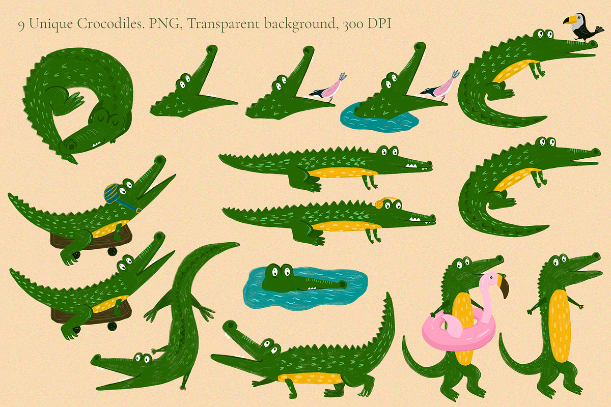 Summer Crocodile Patterns & ClipArt, an Animal Illustration by PenguinArtStudio (Photo 4 of 12)