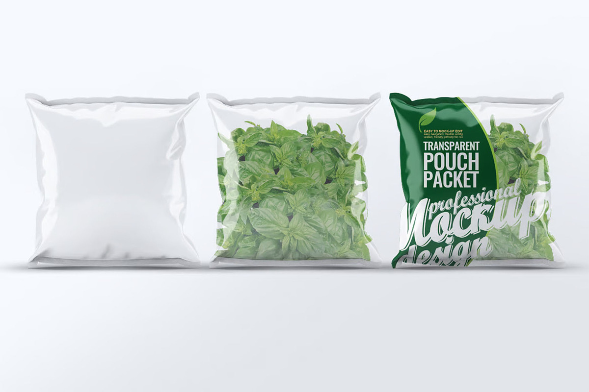 Transparent Pouch Packet Mock-Up, a Packaging Mockup by DesignRushMarket (Photo 3 of 10)
