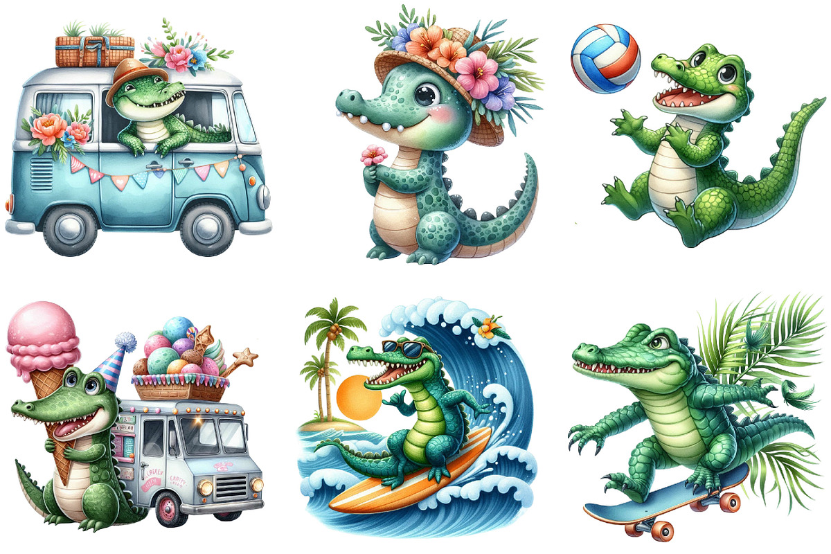 Summer Crocodile Character Clipart, an Illustration by Pixels.Craft (Photo 2 of 9)