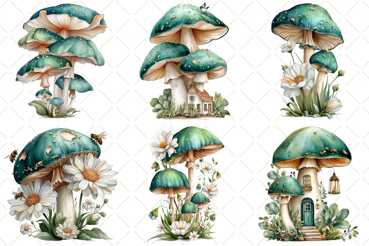 Whimsical Summer Mushroom Clipart, an Illustration by Black Bird Studio (Photo 4 of 5)