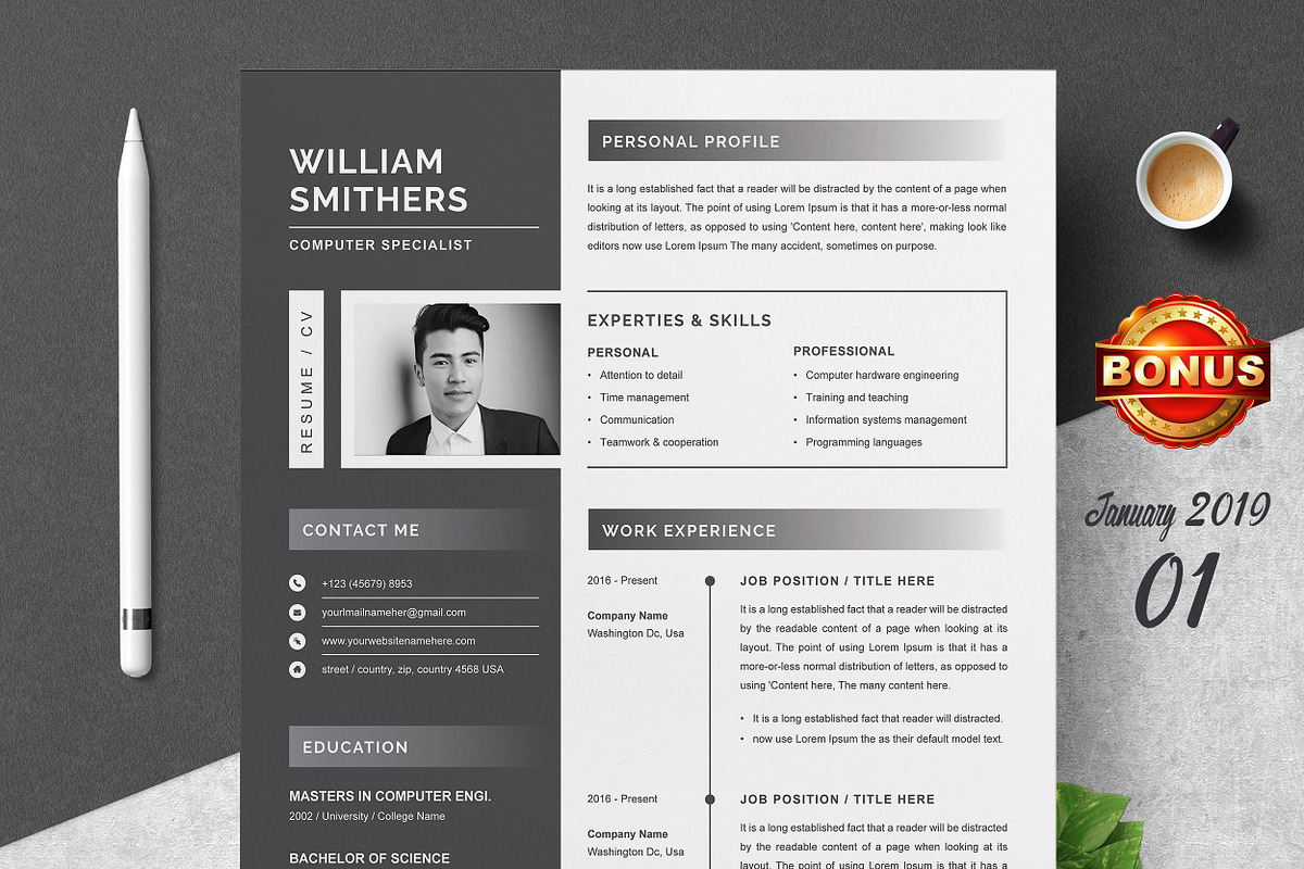 Resume/CV Bundle | 200+ for $29, a Resume Template by ResumeInventor (Photo 32 of 207)