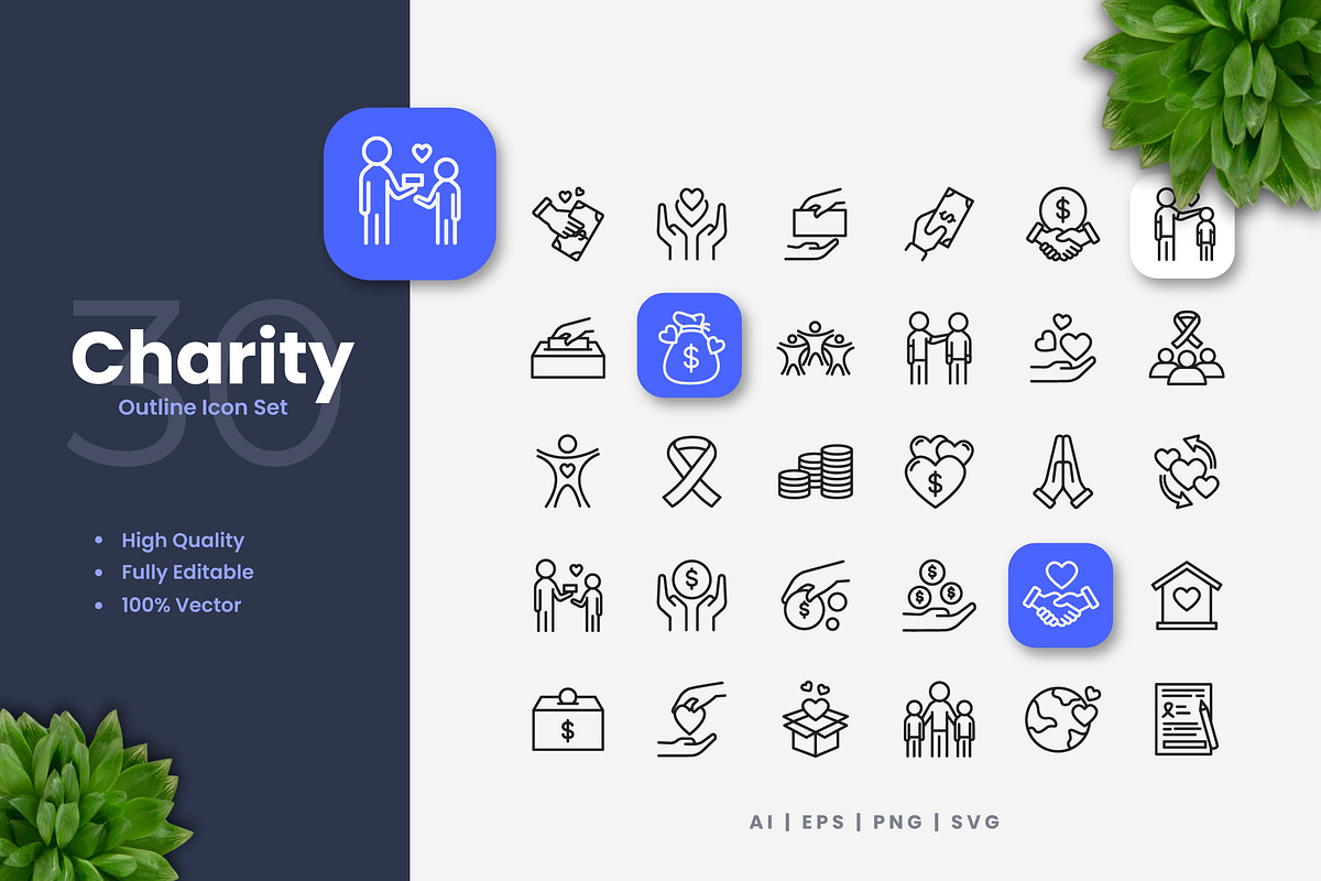 Charity Outline Icons, a Solid Icon by Upnowgraphic