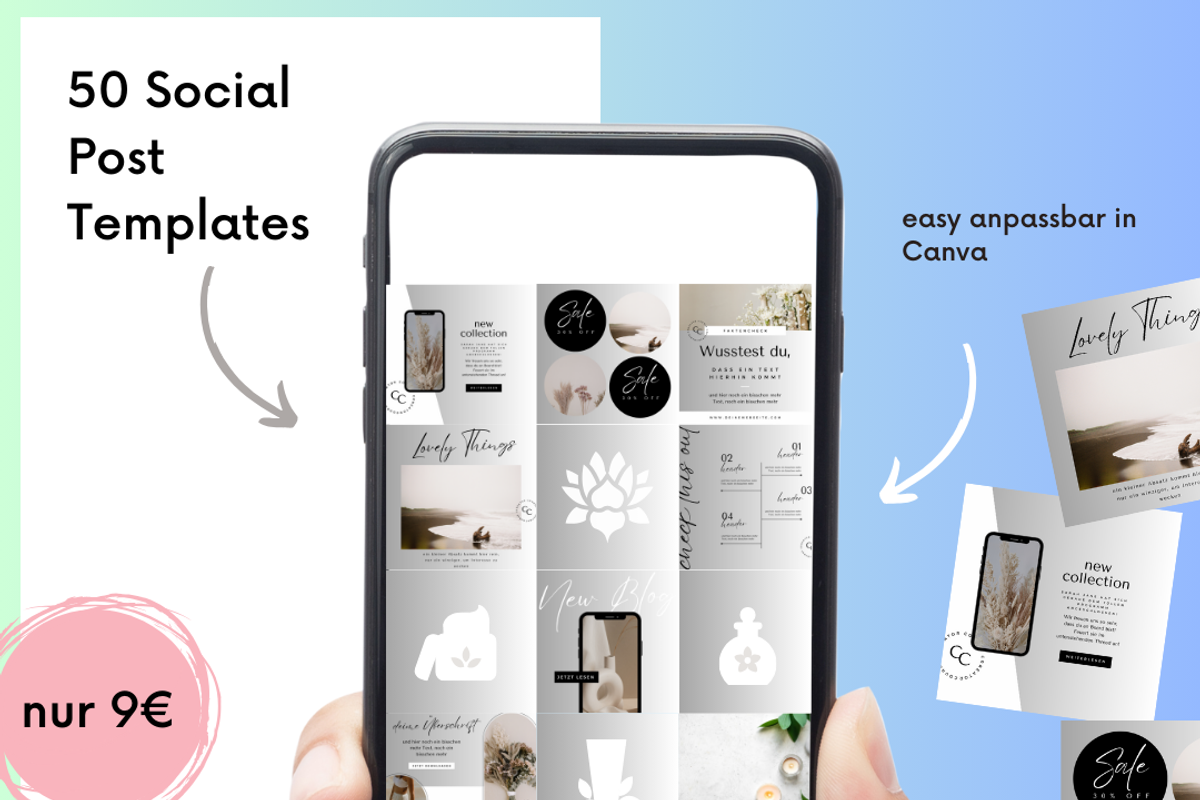 50 Social Post Templates Light Grey, a Templates & Theme by OnlineMarketingTemplates