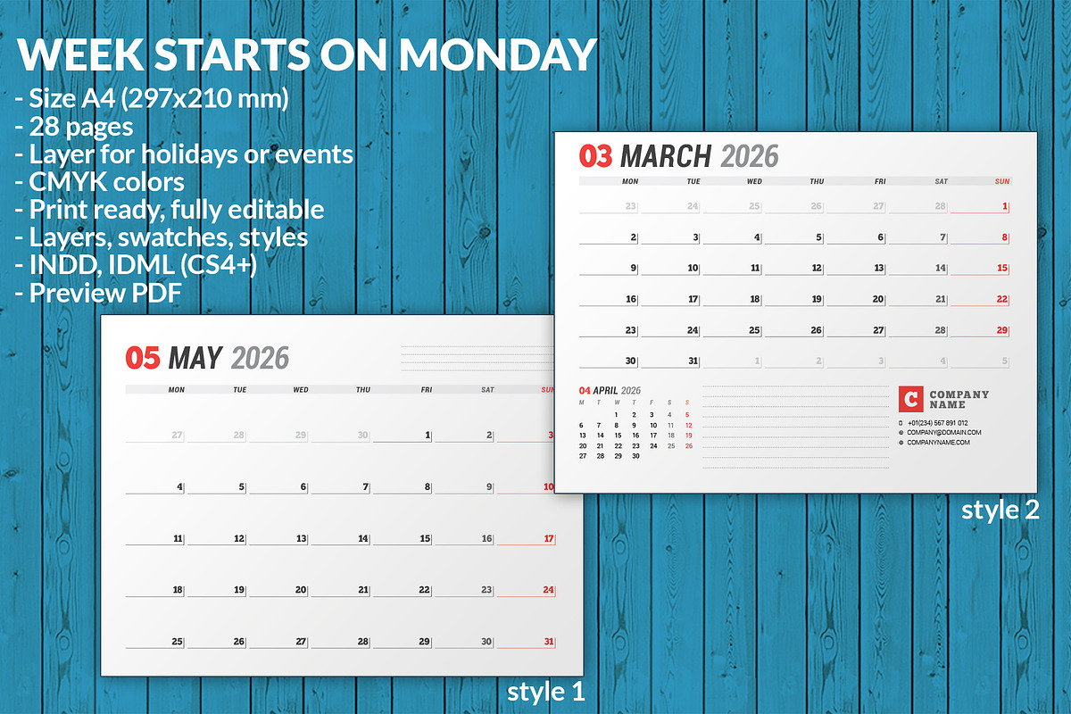 Wall Calendar 2026 (WC03726), a Stationery Template by mikhailmorosin