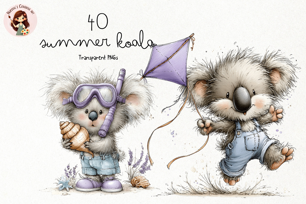 Summer Koala PNG Clipart Bundle, a Seasonal Illustration by Nicolle's Colorful Art (Photo 1 of 4)